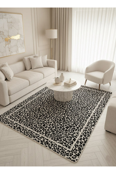Leopard Pattern Oval Latex Leather Rug