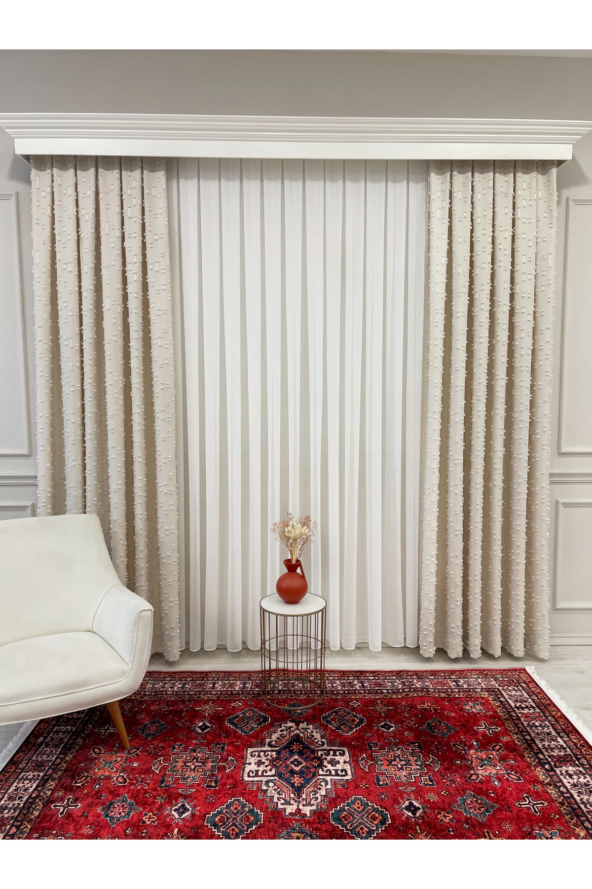 Indigo Blue Pompom Puffy Blackout Curtain 1/3 Dense Pleat