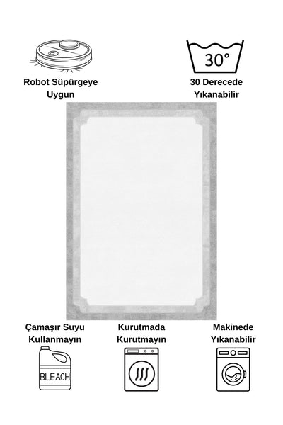 BEIGE-BLACK Framed Border Modern Pattern Latex Base Rug