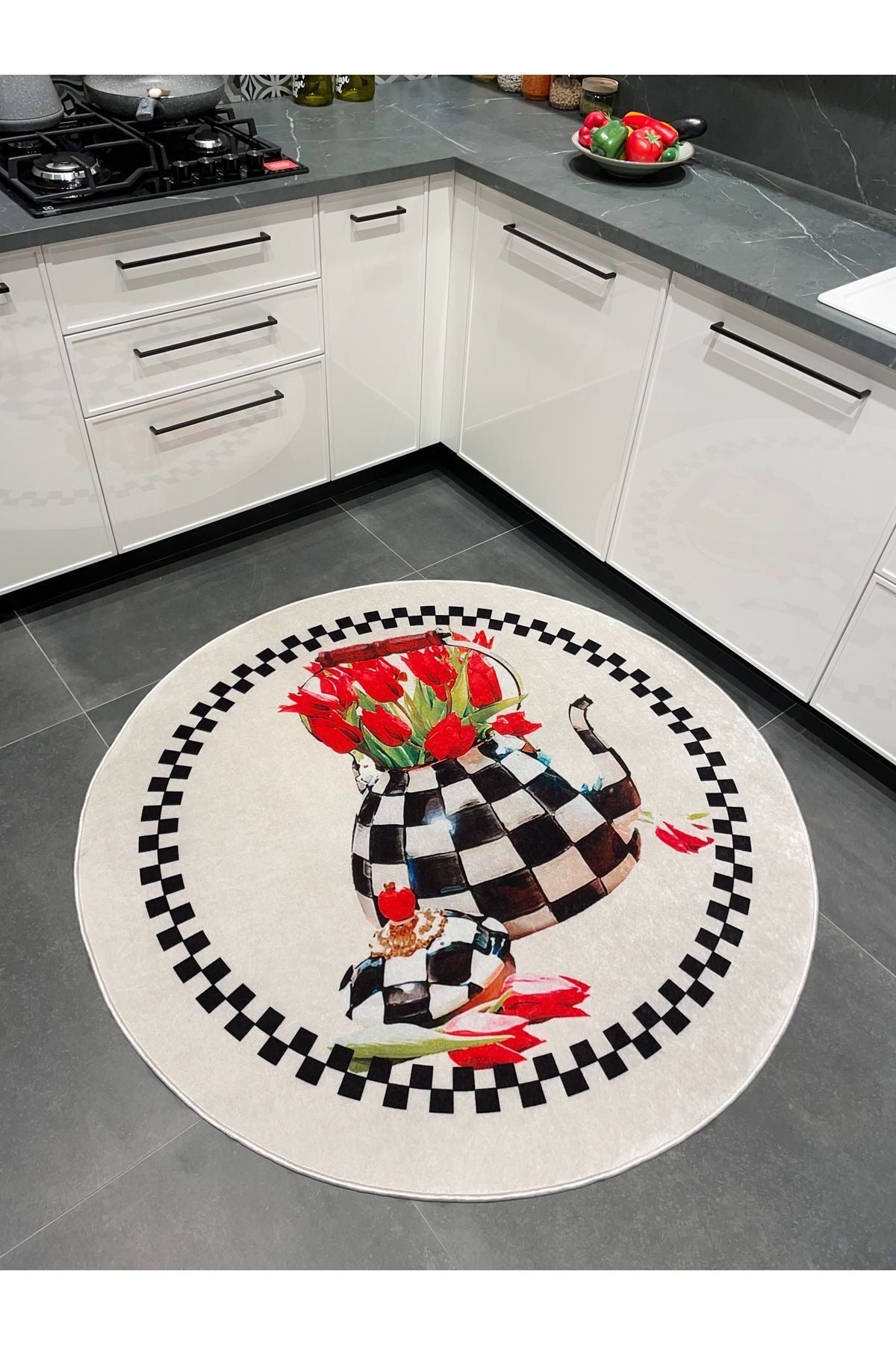 MacKenzie Checkered Latex Leather Base Kitchen Rug