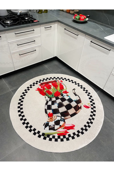 MacKenzie Checkered Latex Leather Base Kitchen Rug