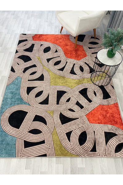 Hook Pattern Modern Design Latex-Backed Rug