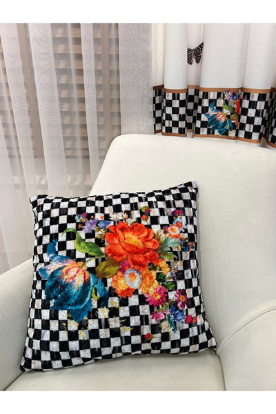%100 Velvet Floral Print Cushion Cover (Colorful)
