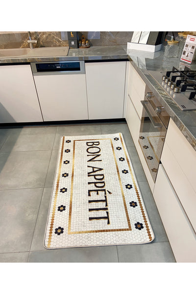 Bon Appetit Honeycomb Ecru Kitchen Runner Rug