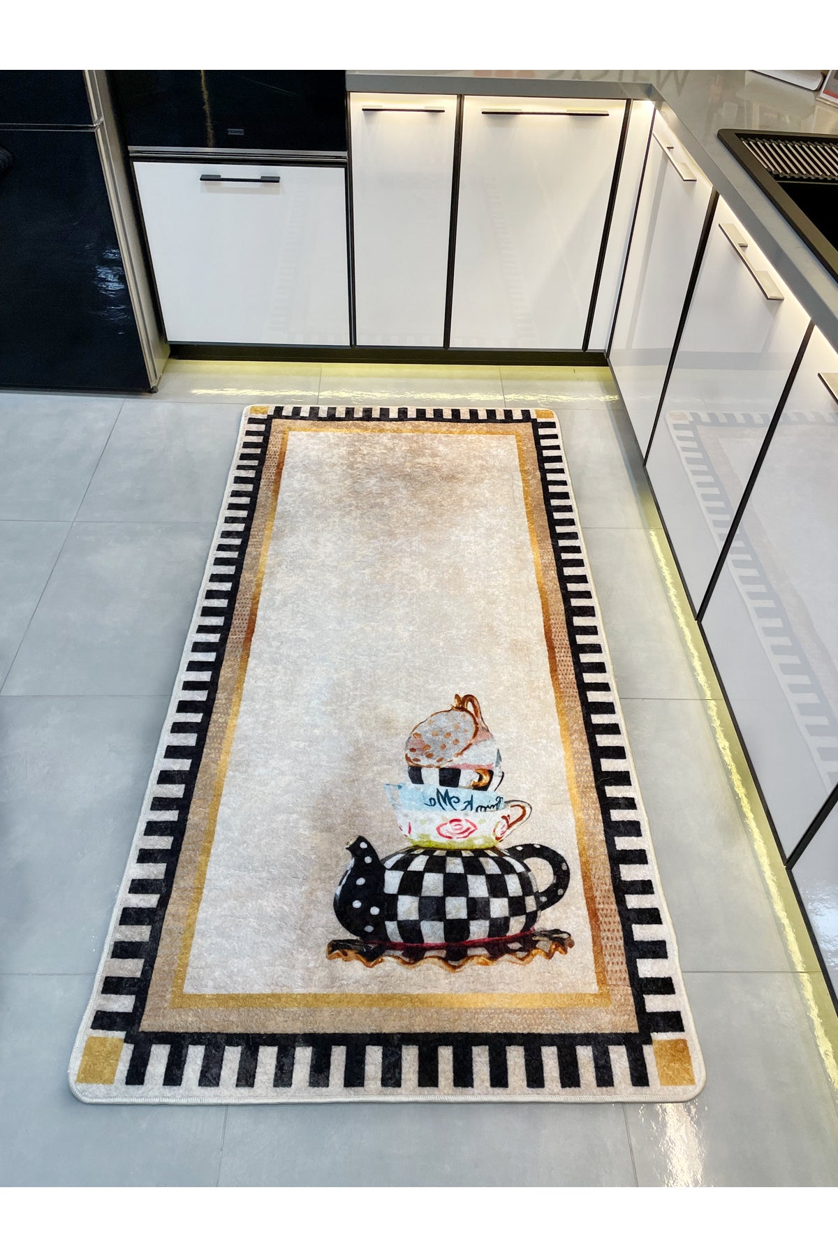 Kitchen Themed Latex Leather Base Kitchen Rug