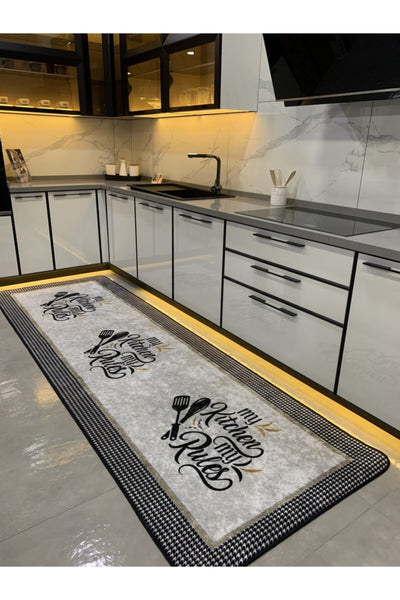 Spoon Kitchen Desen Lateks Deri Taban Mutfak Halısı
