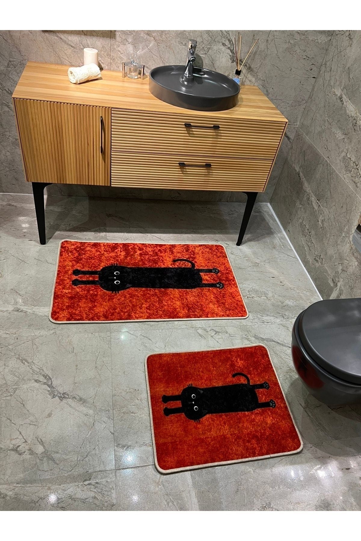 Cat Polka Dot Bathroom Mat Single Piece (Size 60x100)
