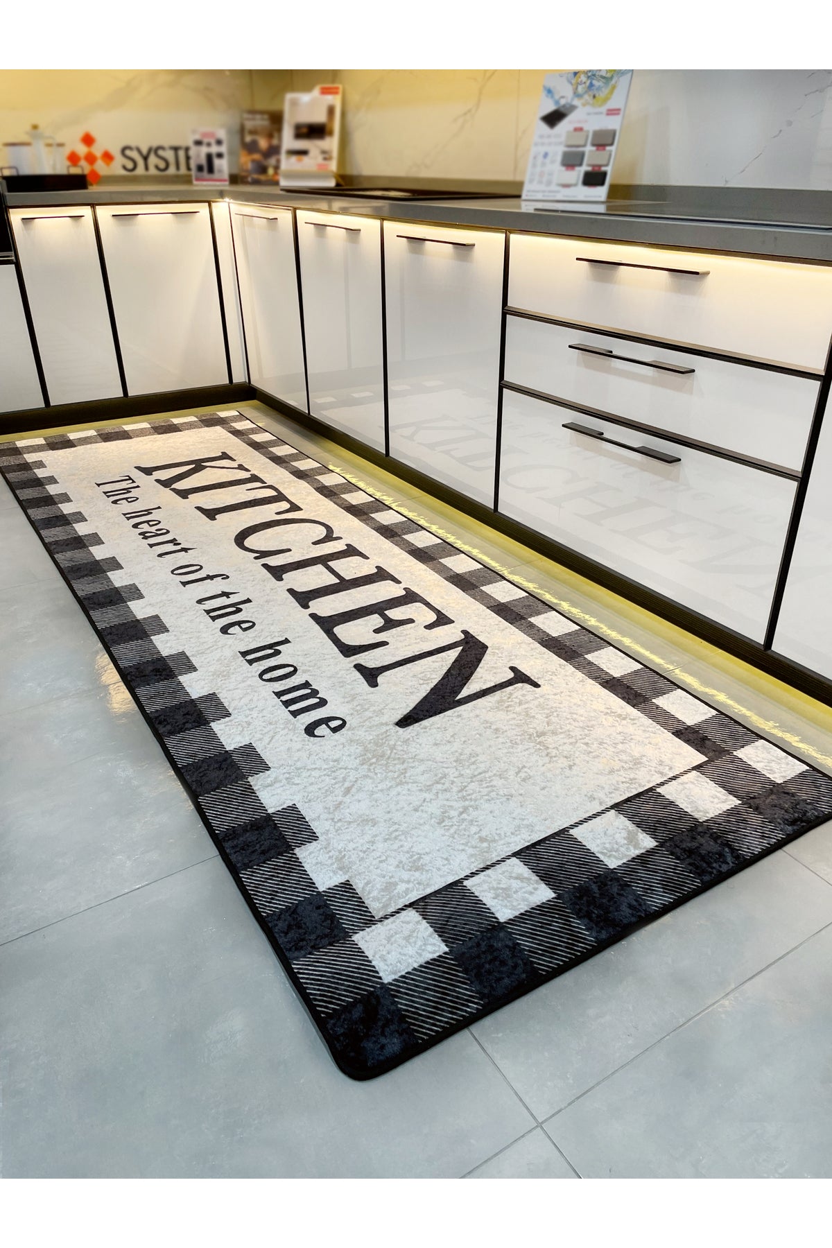 Beige Black Kitchen Latex Leather Base Kitchen Rug