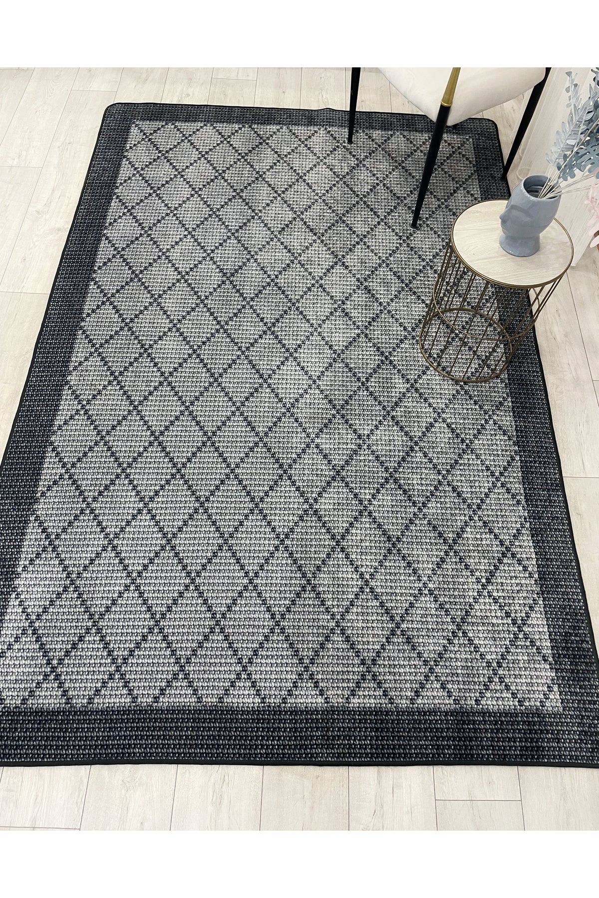 GREEN-BROWN Jute Sisal Look Bordered Non-Slip Base Runner Rug