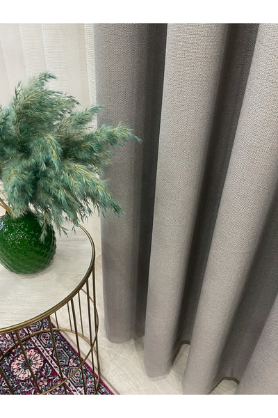 Stone Grey 1/3 Tight Pleat Linen-Look Blackout Curtain