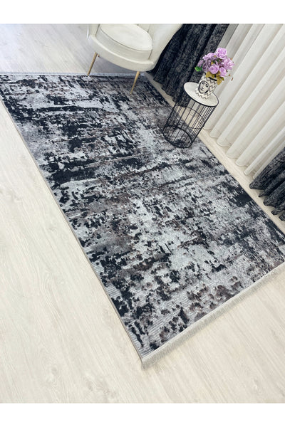 Abstract Pattern Fringed Latex Leather-Backed Rug