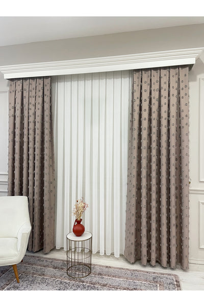 Blue Children's Room Pompom Puffy Blackout Curtain 1/3 Dense Pleating