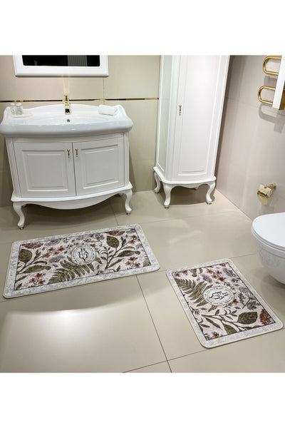2-Piece Floral Pattern 60x100 - 60x50 Beauty Latex-Backed Bath Mat Set