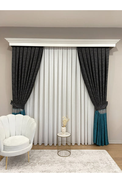 Brown 1/3 Dense Pleated Bordered Pattern Soft-Textured Jacquard Blackout Curtain