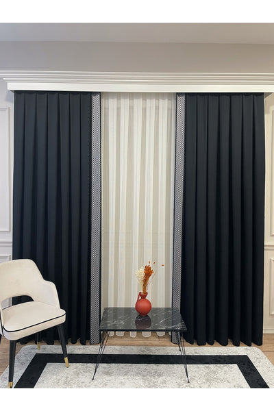 Panel Pattern Jacquard 1/3 Dense Pleat Blackout Curtain - Anthracite Gray - Gold Border