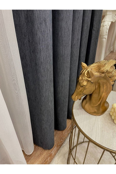 Jacquard Pattern on Blackout 1/2.50 Standard Pleated Blackout Curtain Dark Gray - Smoke