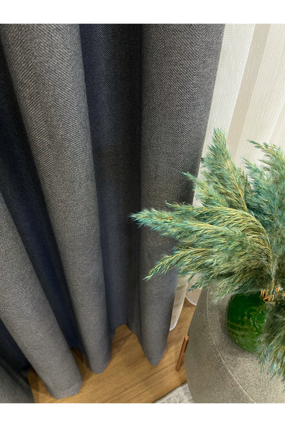 Heathered Milky Brown Linen-Look 1/3 Dense Pleated Blackout Curtain