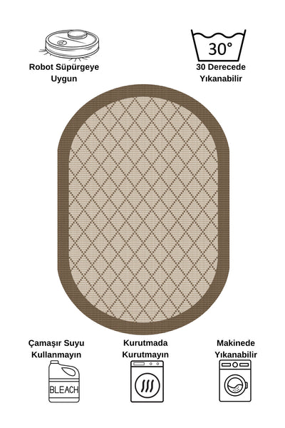 GREEN-BROWN Jute Sisal Look Bordered Non-Slip Base Runner Rug