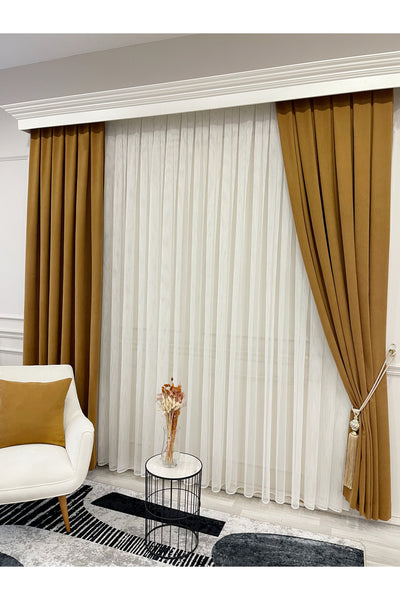 CAMEL Color 1/3 DENSE PLEAT Honeycomb Weave Soft Panama Blackout Curtain