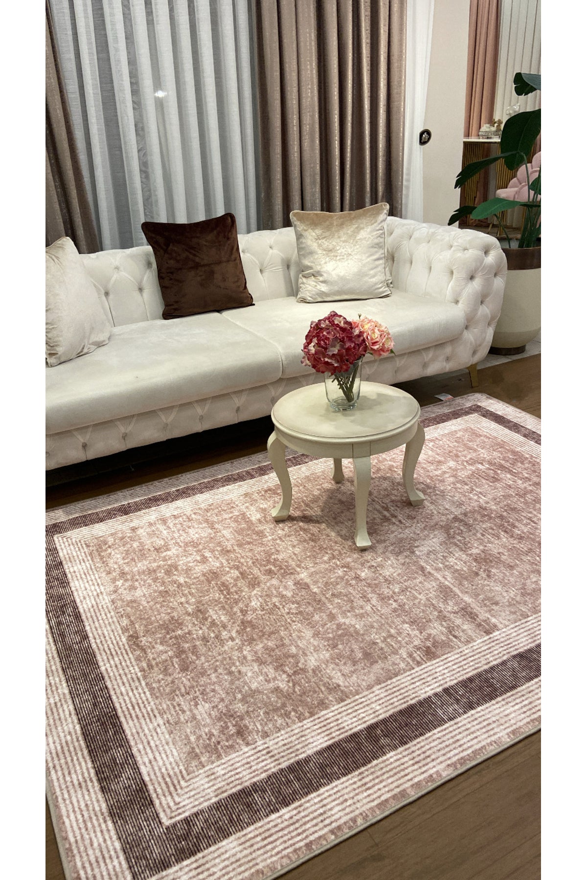 Light Gray Bordered Pattern Latex Leather-Backed Rug