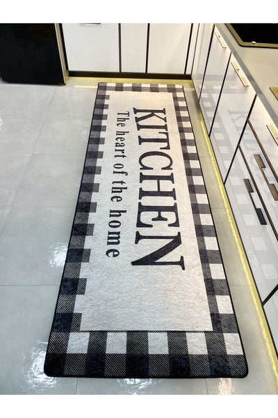 Beige Black Kitchen Latex Leather Base Kitchen Rug