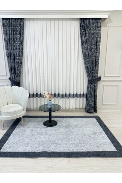 Beige - Black Wicker Jute-Look Latex Base Rug