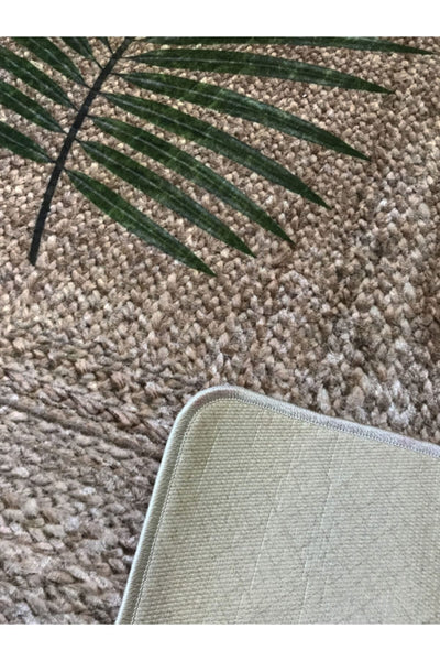 Jute Sisal Look Leaf Motif Latex Non-Slip Base Balcony and Terrace Rug