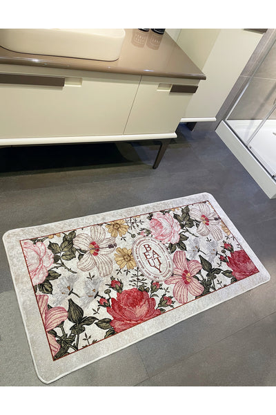 Tekli Çiçek Desenli Beauty Lateks Taban Banyo Paspas (EBAT 80X200)