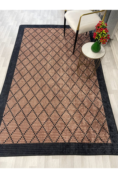 GREEN-BROWN Jute Sisal Look Bordered Non-Slip Base Runner Rug