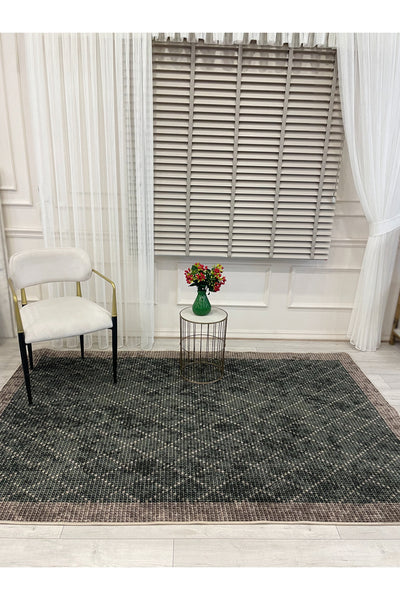 GREEN-BROWN Jute Sisal Look Bordered Non-Slip Base Runner Rug