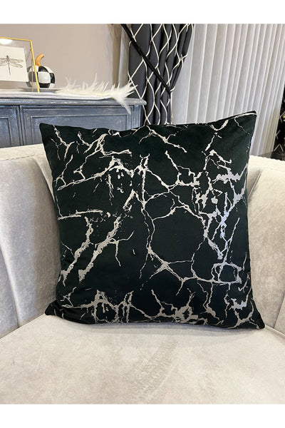 Set of 2 Velvet Throw Pillow Covers Ecru-Silver Foil (45X45)