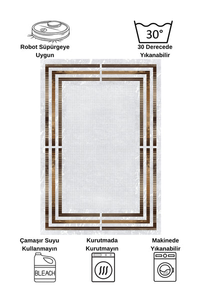 BEIGE Striped Bordered Non-Slip Base Framed Rug