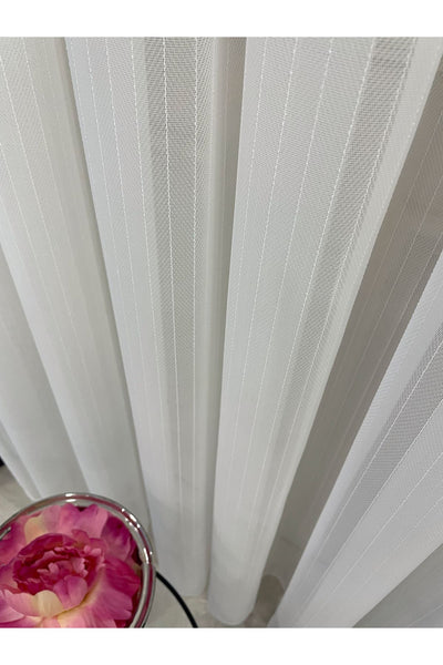 Ecru Pearl Shimmer Self-Striped 1/3 Dense Pleated Sheer Curtain