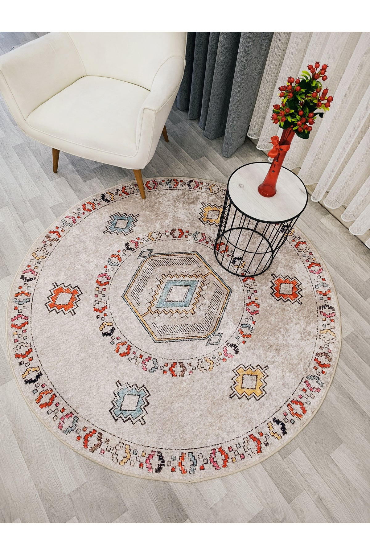 BEIGE Ethnic Kilim Pattern Non-Slip Base Rug