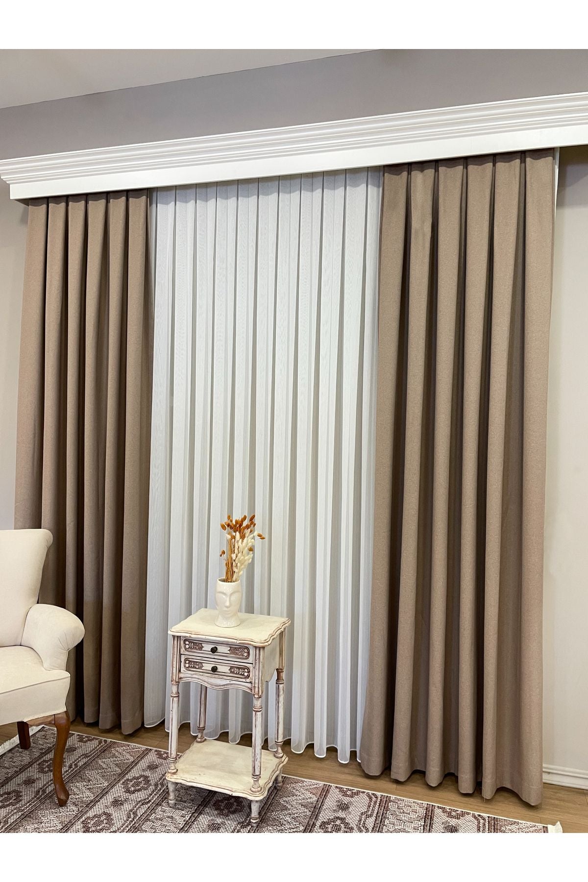 Ecru Pearl Shimmer Self-Striped 1/3 Dense Pleated Sheer Curtain