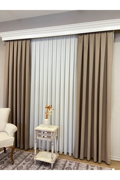 Ecru Pearl Shimmer Self-Striped 1/3 Dense Pleated Sheer Curtain
