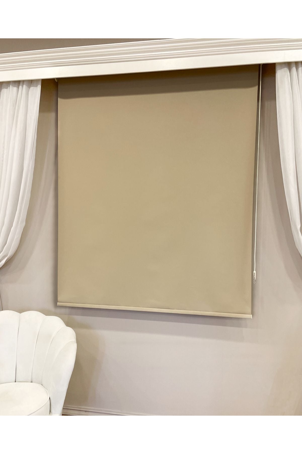Cream Color Linen-Look Thick Fabric Roller Shade Modern Curtain