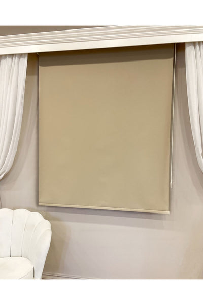 Cream Color Linen-Look Thick Fabric Roller Shade Modern Curtain