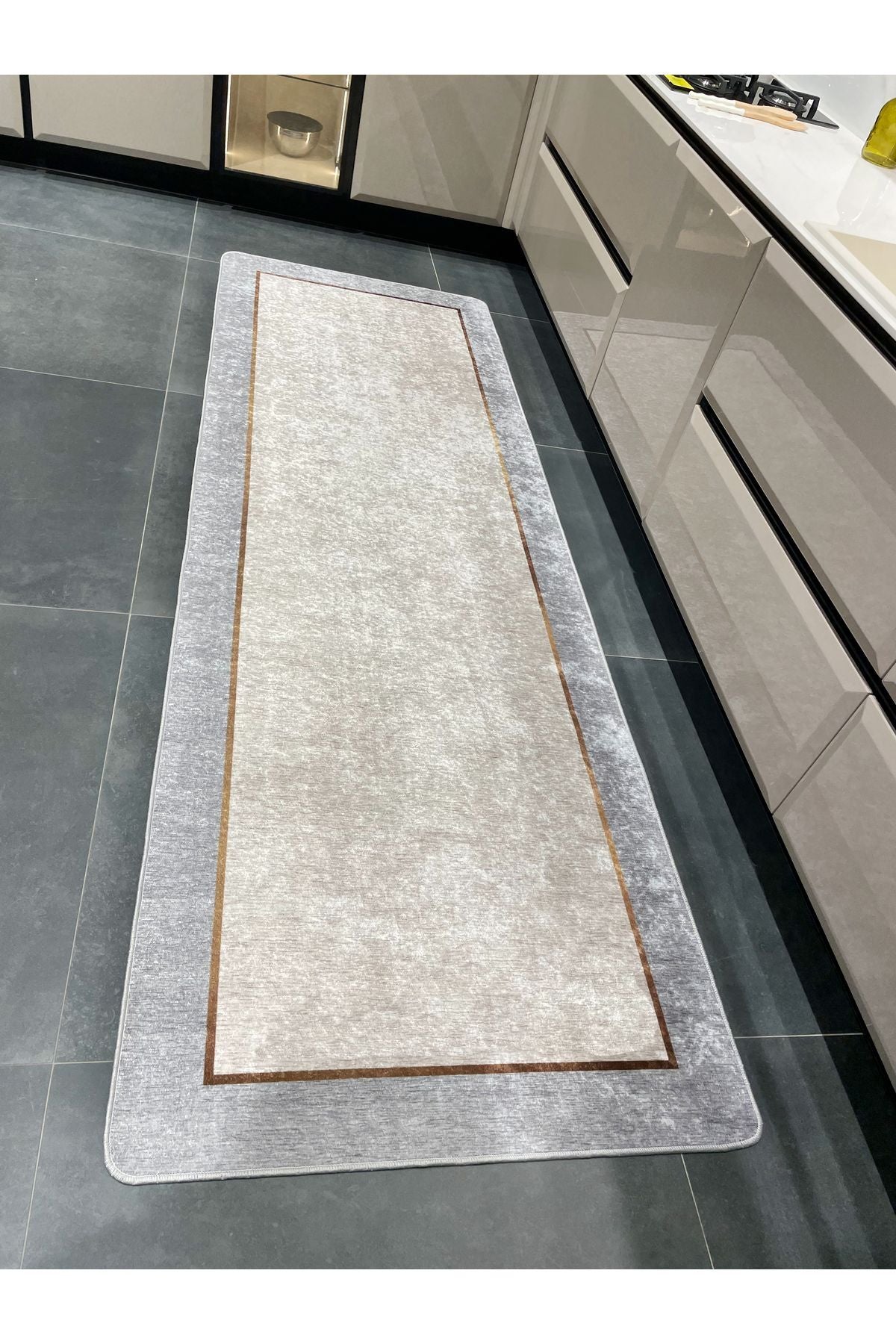 Solid Beige Latex Base Kitchen Rug
