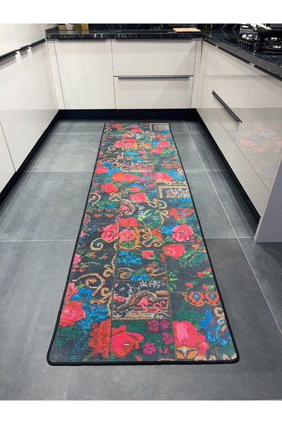 Patchwork Patterned Runner Kitchen Rug, Woven Base Rug