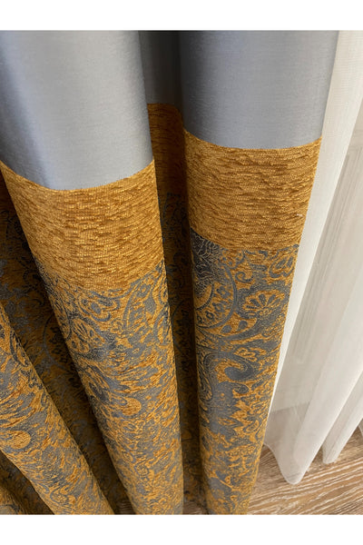 Gray Shawl Pattern 1/3 TIGHT PLEAT Jacquard Woven Blackout Curtain