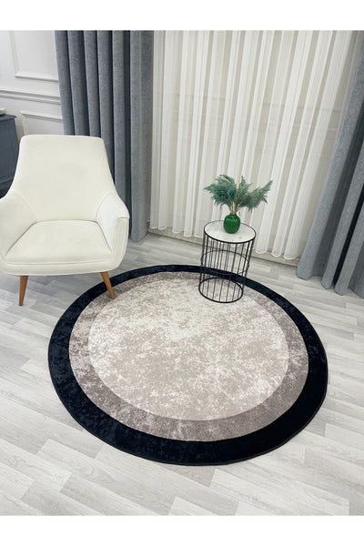 BEIGE-BLACK Framed Border Modern Pattern Latex Base Rug