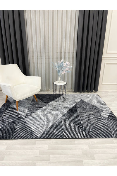 Gray Geometric Pattern Non-Slip Base Runner Rug