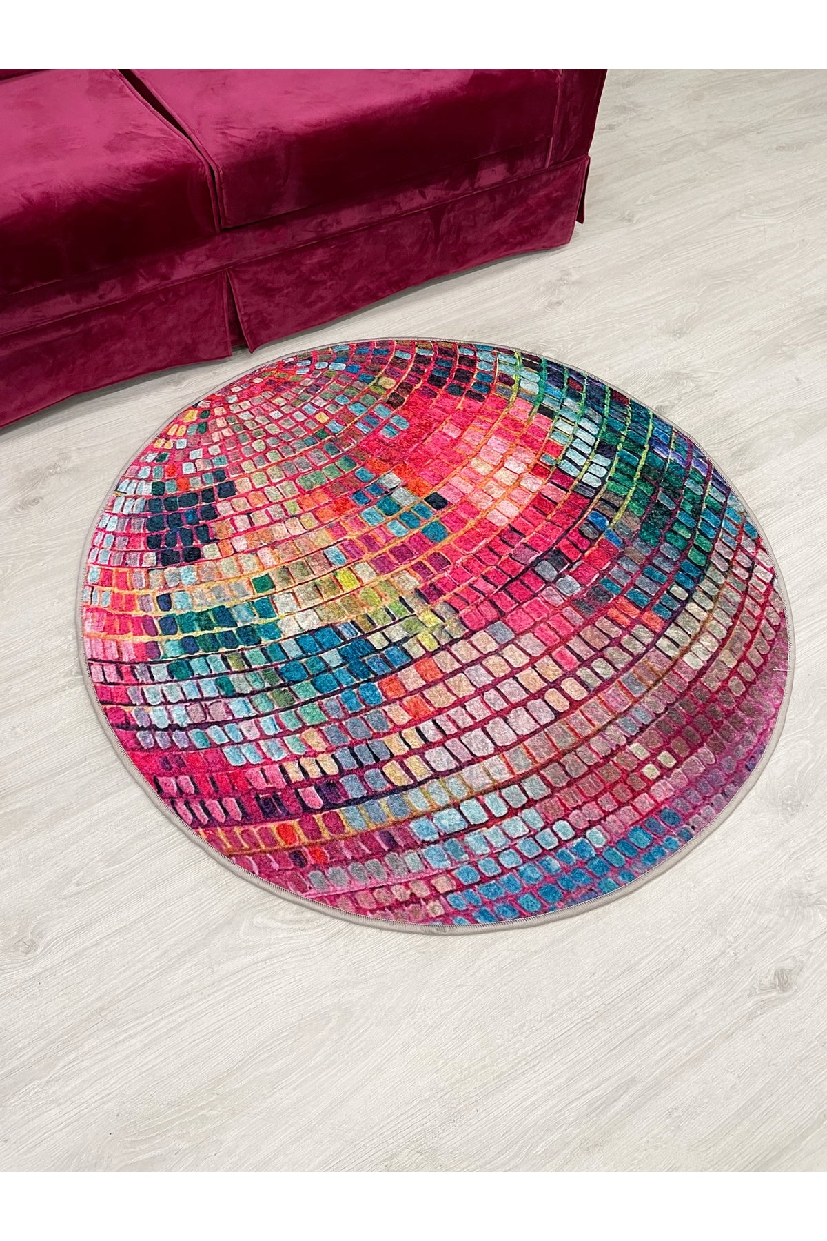 Pink Disco Ball Shaped Round Latex Base Rug