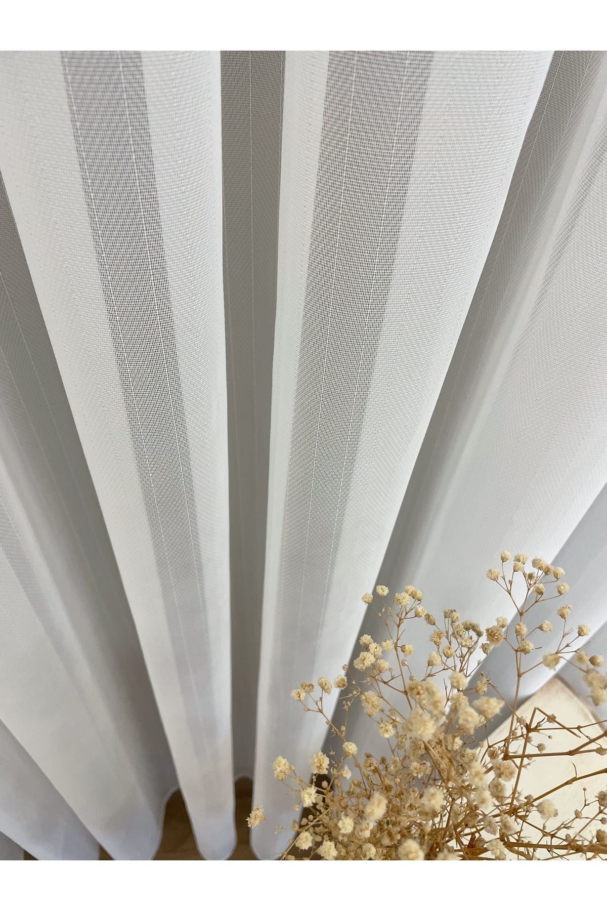 Ecru Self-Striped 1/3 Dense Pleated Sheer Curtain