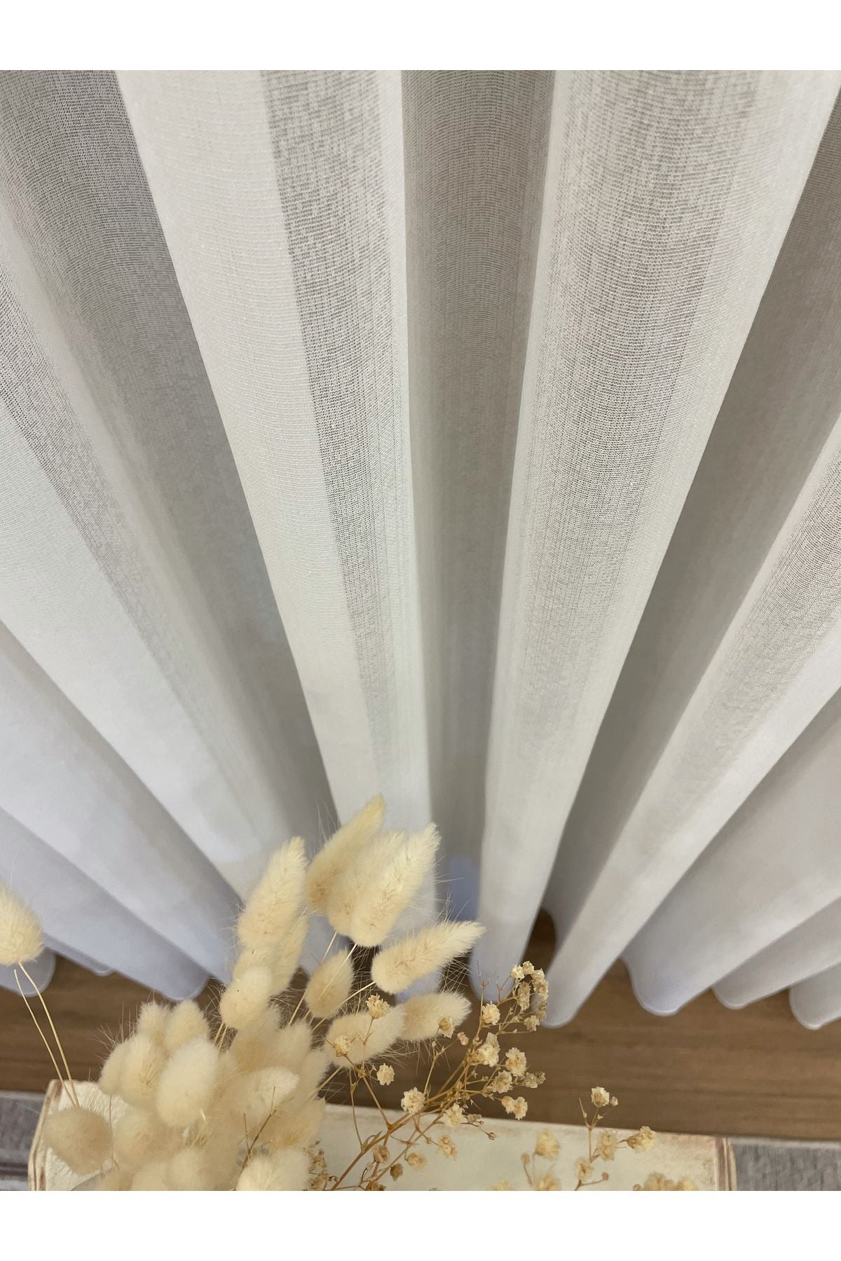 Ecru Linen-Effect 1/3 Dense Pleated Sheer Curtain