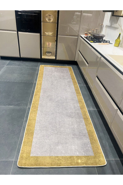 Geometric Striped Latex Leather Backing Fringeless Kitchen Rug - Gray-Black