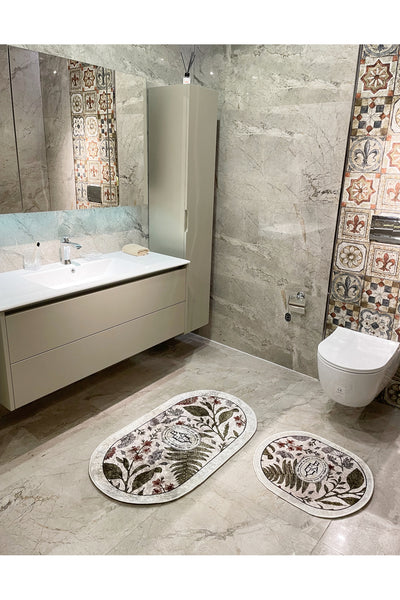 2 li Çiçek Desenli 60x100 - 60x50 Beauty Lateks Taban Banyo Paspas