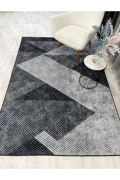 Gray Geometric Pattern Non-Slip Base Runner Rug