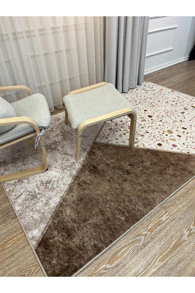 Çizgili Desen Leke Tutmaz Kaymaz Taban Salon Mutfak Halısı - Kahverengi